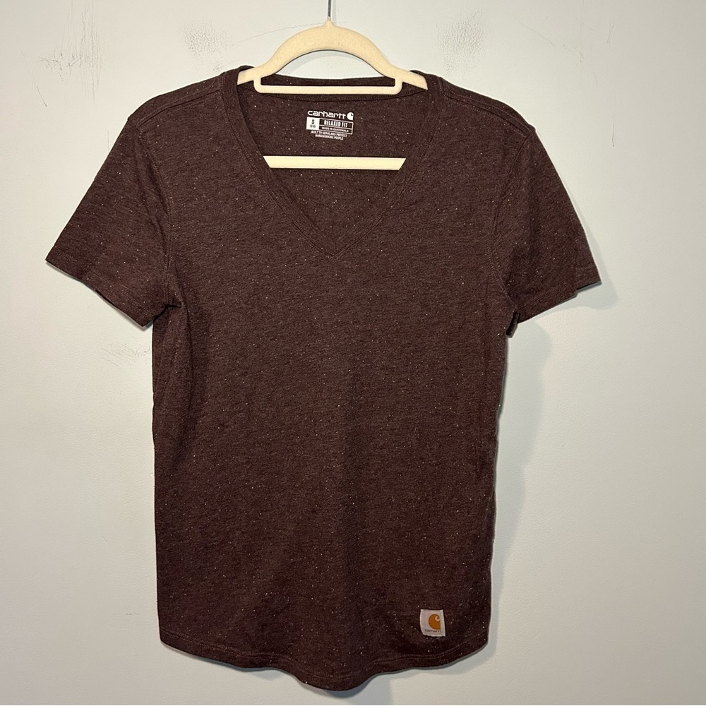 Carhartt Brown Colored Speckled Relaxed Fit V-Neck Short Sleeve T-Shirt Small
